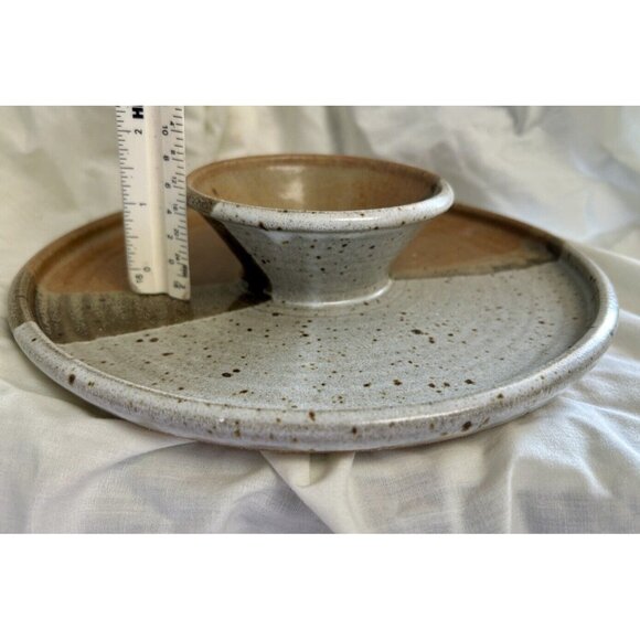 Vintage Glazed Stoneware Pottery Chip Veggie Dip tray dish bowl brown art craft - Picture 5 of 10